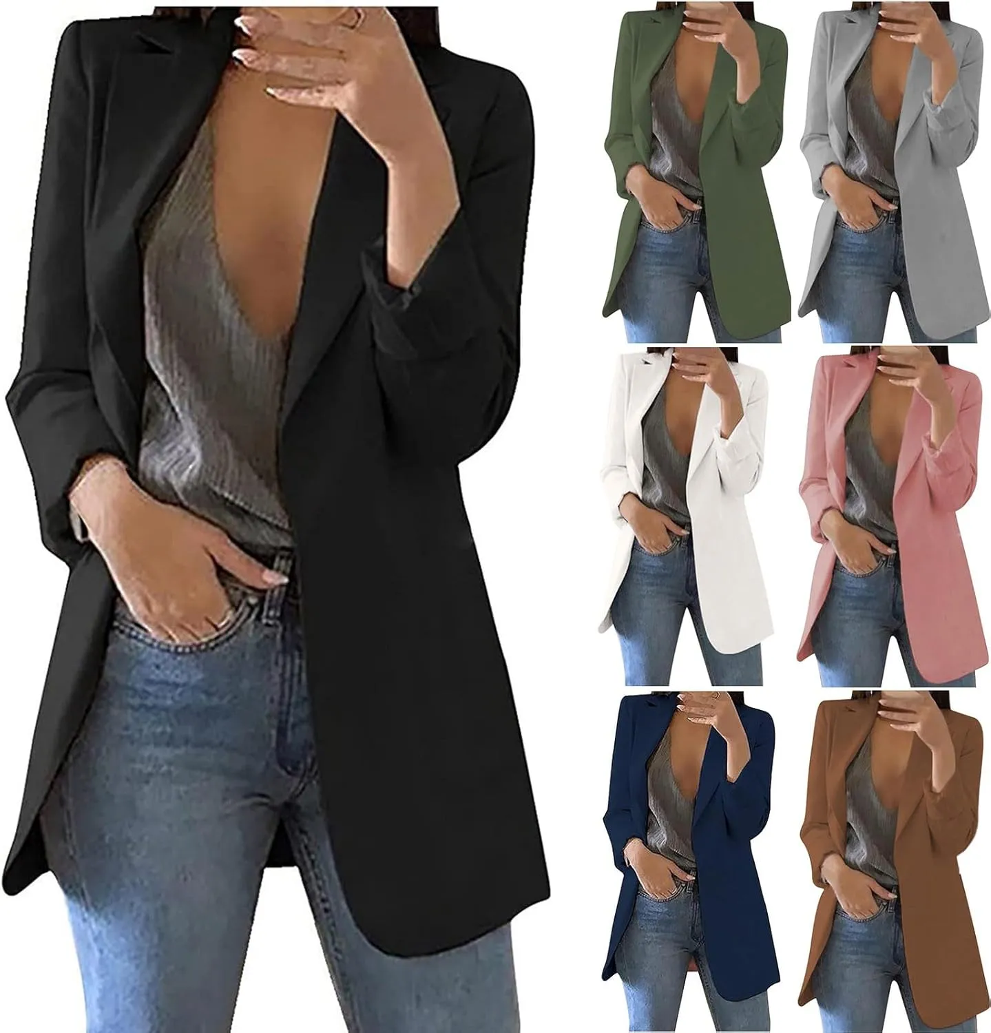 Womens Blazers for Work Casual Open Front Long Sleeve Jackets Solid Color Work Office Blazer Business Outfits