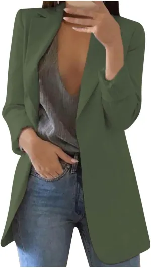 Womens Blazers for Work Casual Open Front Long Sleeve Jackets Solid Color Work Office Blazer Business Outfits