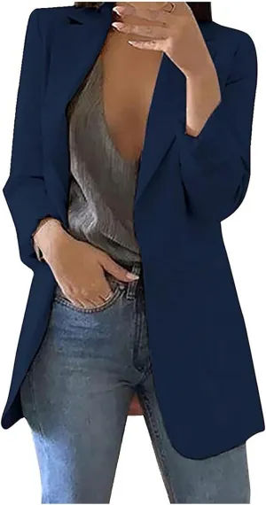 Womens Blazers for Work Casual Open Front Long Sleeve Jackets Solid Color Work Office Blazer Business Outfits