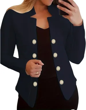 Women's Business Blazers Casual Long Sleeve Office Blazers Trendy Solid Color Gold Button Open Front Suit Jackets