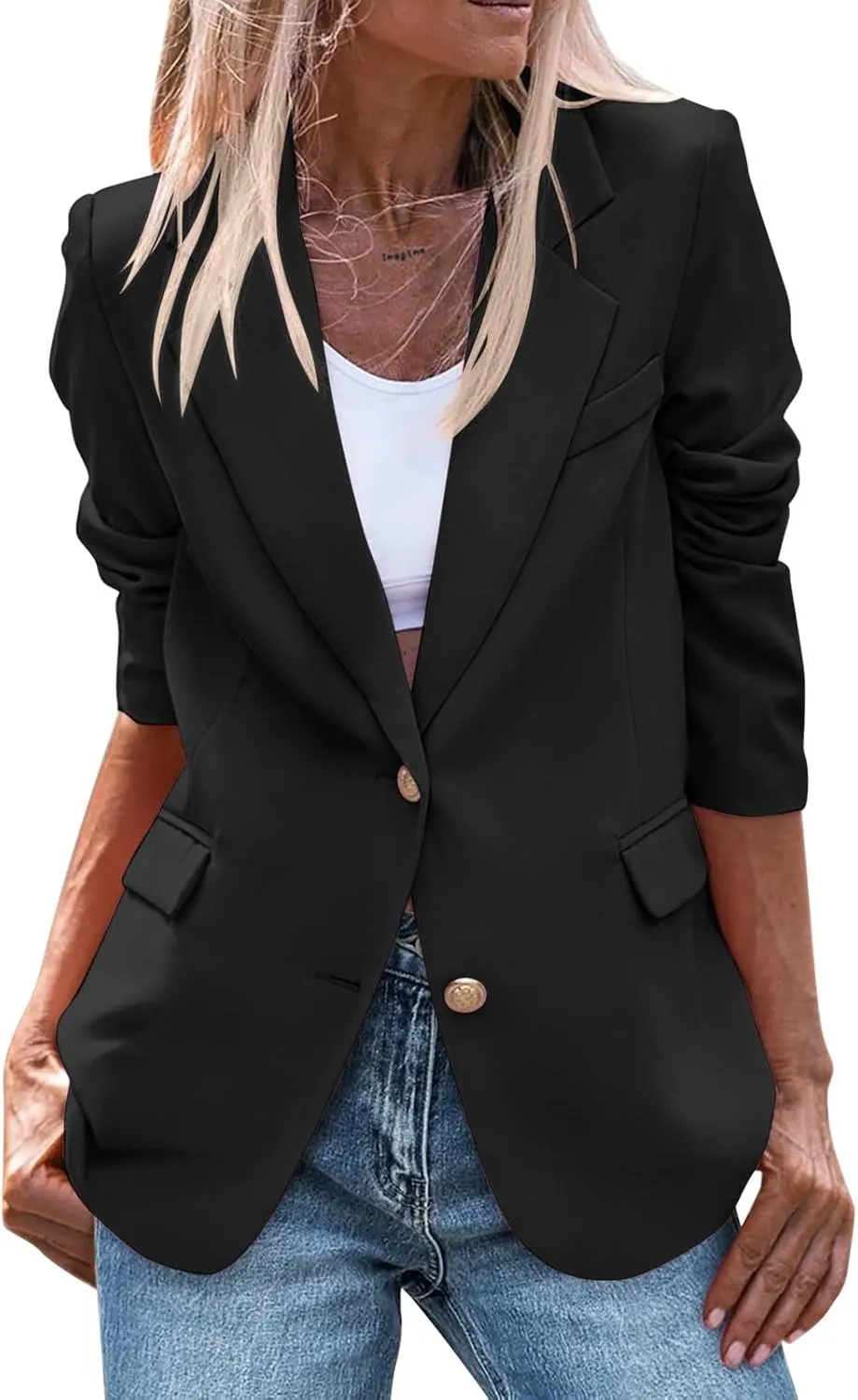 Womens Business Casual Blazers Button Open Front Long Sleeve Outfits Lightweight Work Office Jackets with Pockets