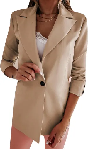 Womens Casual Blazer Button Down Lapel Long Sleeve Jackets Open Front Work Office Jacket Bussiness Blazer