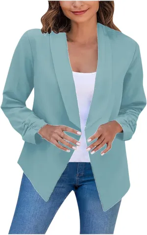 Women's Casual Blazer Trendy Casual Cropped Long Sleeve Blazer Jackets Elegant Open Front Work Office Cardigan