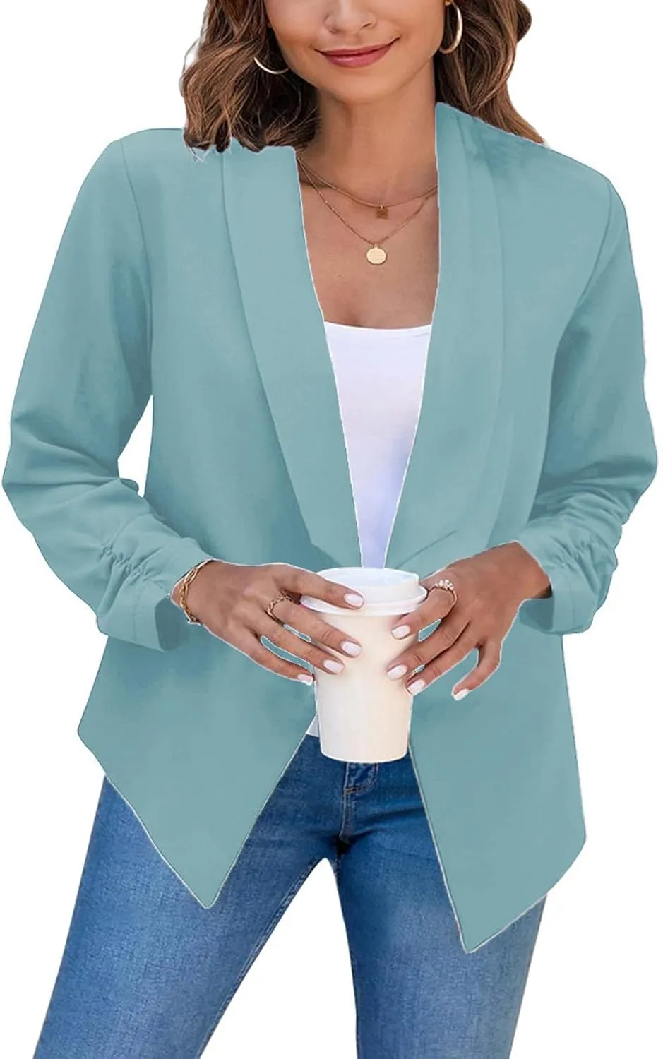 Women's Casual Blazer Trendy Casual Cropped Long Sleeve Blazer Jackets Elegant Open Front Work Office Cardigan