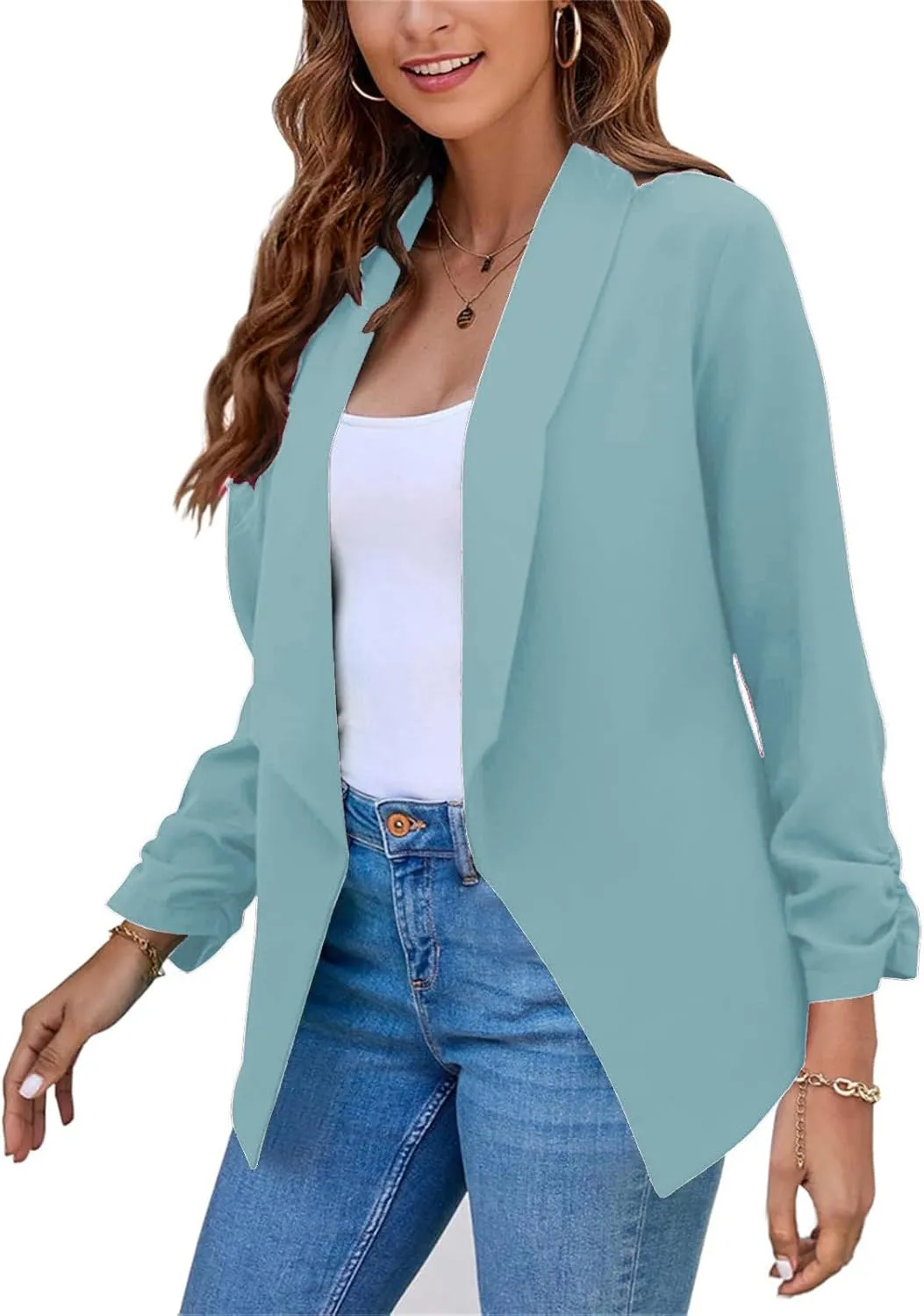 Women's Casual Blazer Trendy Casual Cropped Long Sleeve Blazer Jackets Elegant Open Front Work Office Cardigan