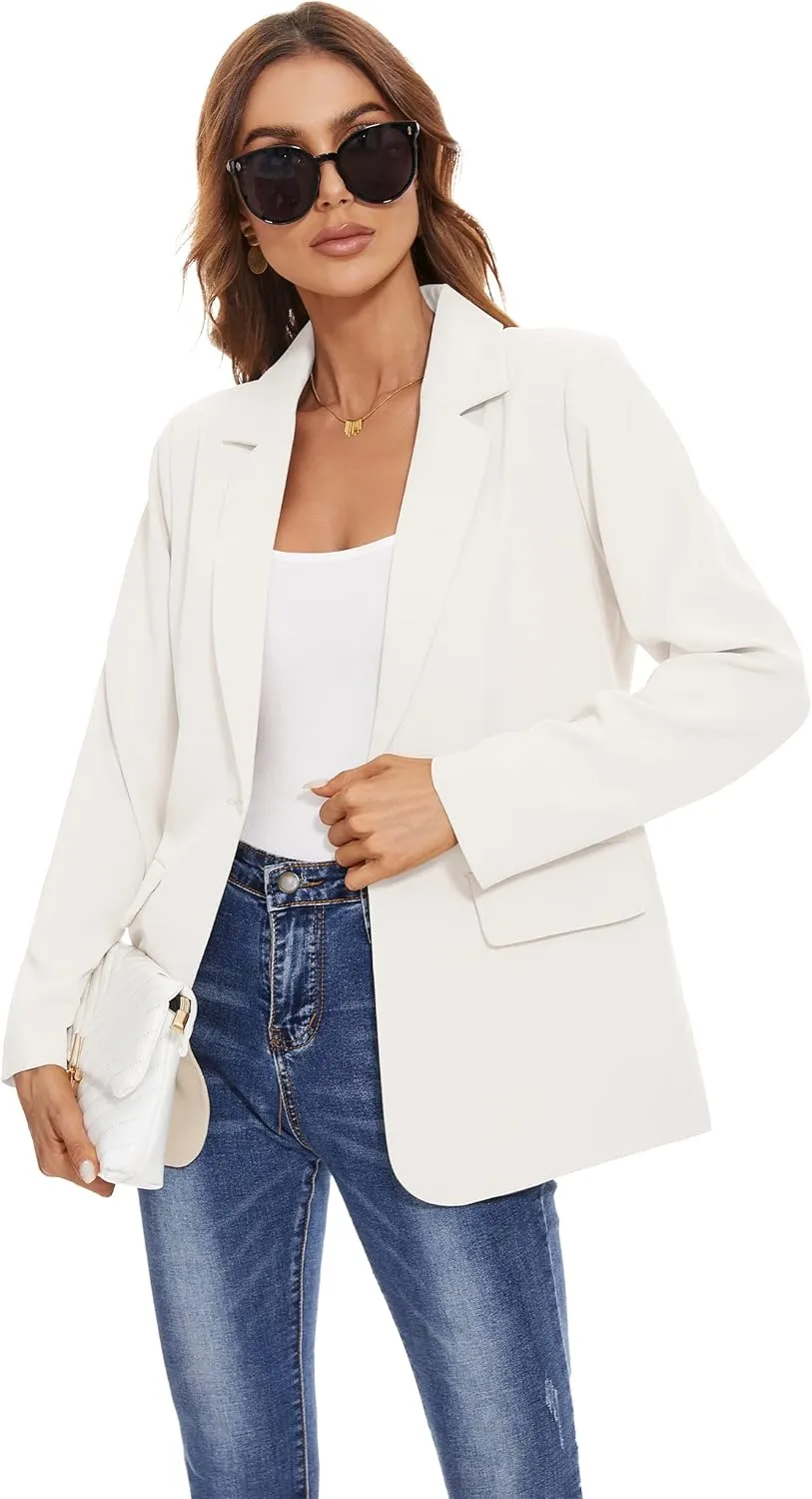 Women's Casual Blazers Long Sleeve Open Front Lapel Collar Work Office Blazers Jacket with Pockets