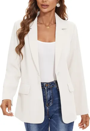 Women's Casual Blazers Long Sleeve Open Front Lapel Collar Work Office Blazers Jacket with Pockets