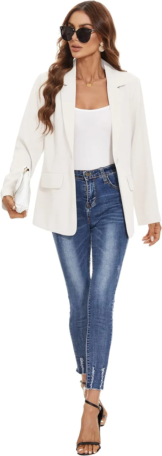 Women's Casual Blazers Long Sleeve Open Front Lapel Collar Work Office Blazers Jacket with Pockets