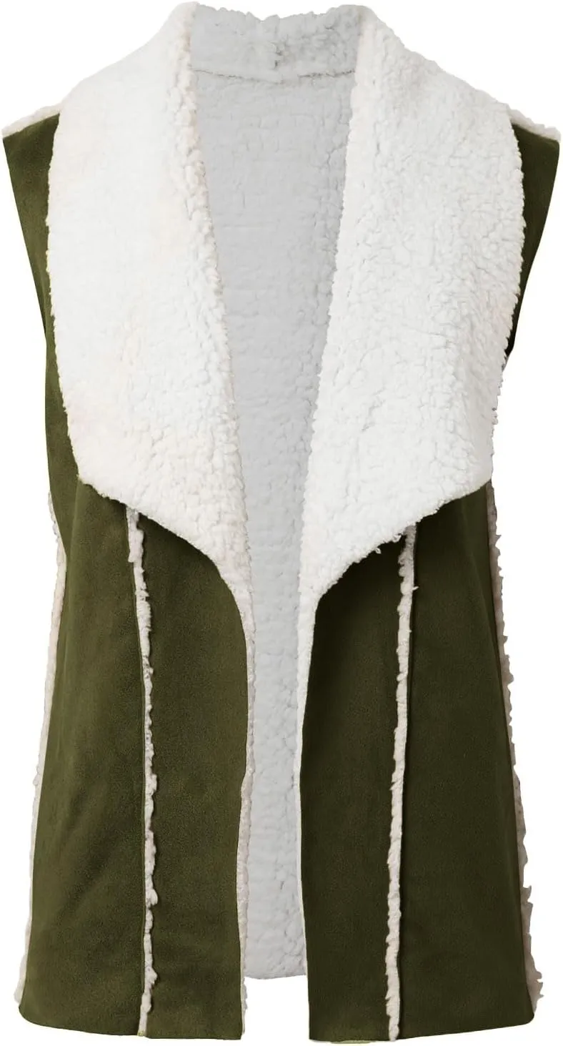 Women's Casual Open Front Lapel Sleeveless Fleece Vest Jacket Coat Loose Fit Fashion Trench Quilted Coats for Women