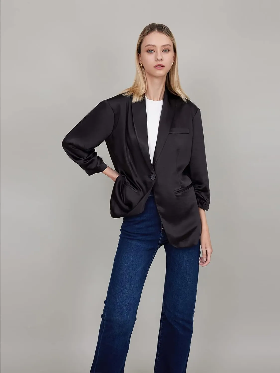 Womens Casual Open Front Long Sleeve Oversized Blazers Work Office Jackets Blazer