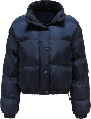 Womens Cropped Puffer Jacket Zip Up Winter Short Quilted Jackets Sherpa Lined Warm Bubble Coat with Faux Fur Hood