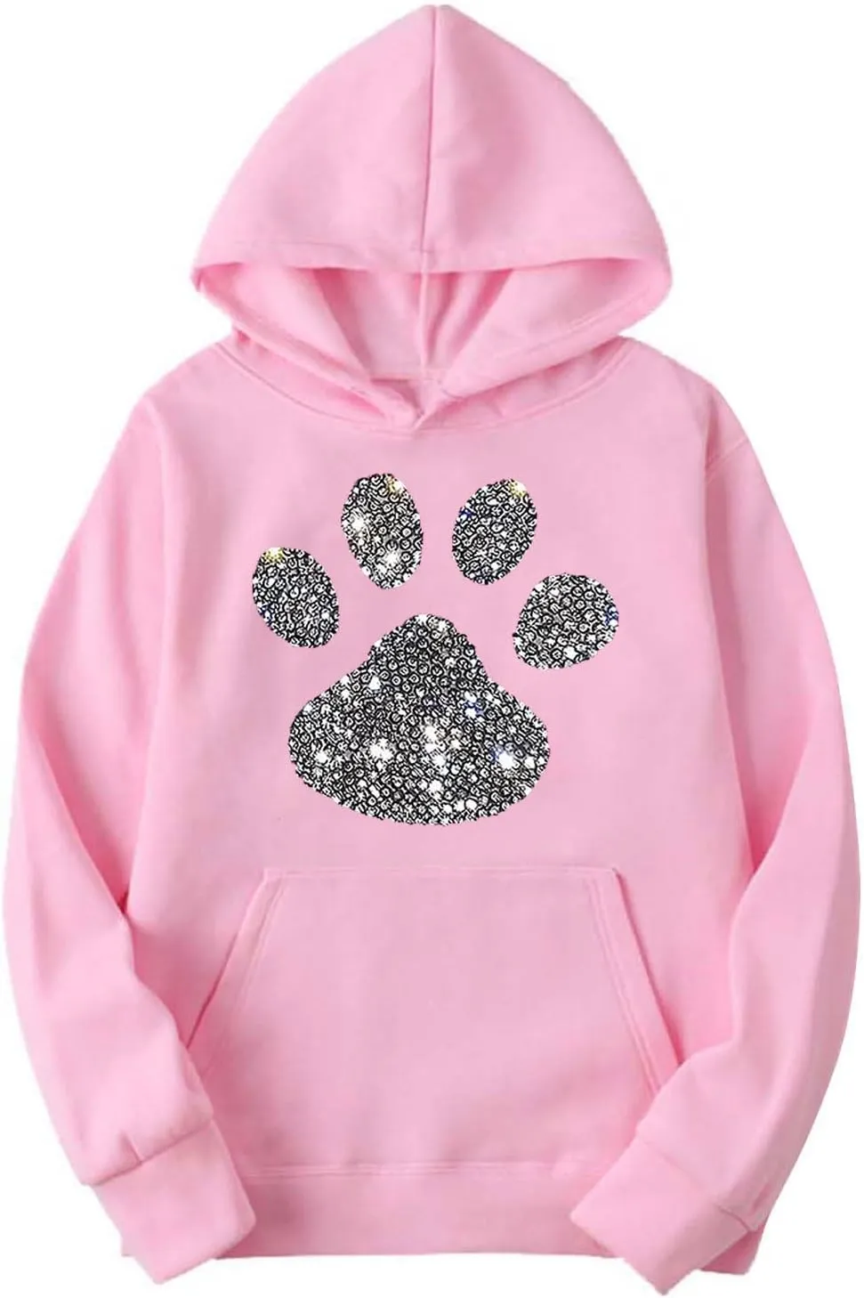 Women's Dog Paw Love Heart Rhinestone Graphic Oversized Sweatsuits Long Sleeve Hoodies Jogger Pants 2 Piece Outfits