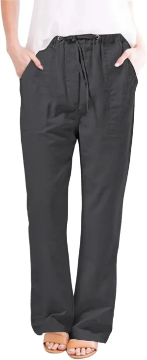 Women's Dress Pants Casual Cotton Hemp Drawstring Solid Color Beach Trousers Pants Dressy Yoga for Work