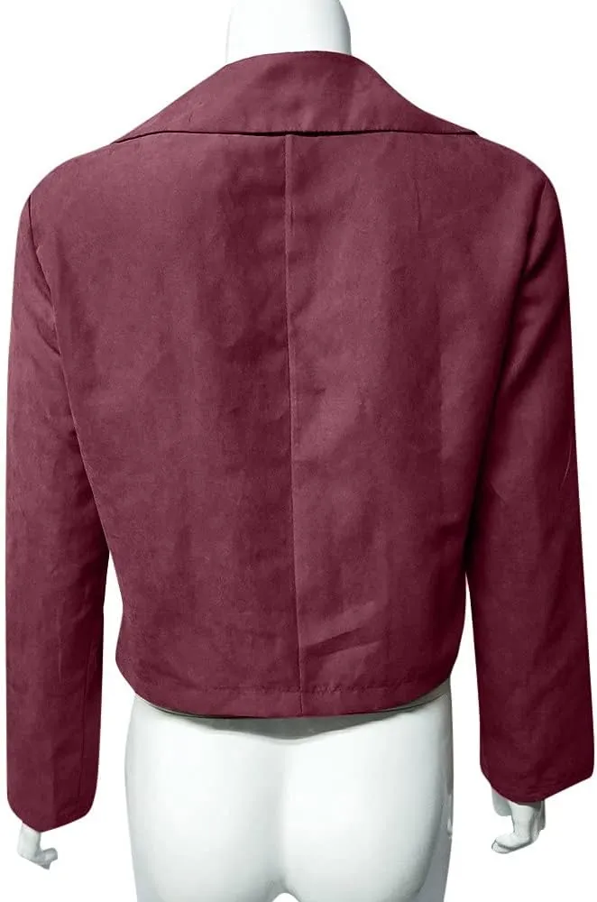 Women's Fashion Fall Leather Jacket Long Sleeve Zip Up Lapel Belted Motorcycle Jacket Vintage Solid Fitted Coat Outwear