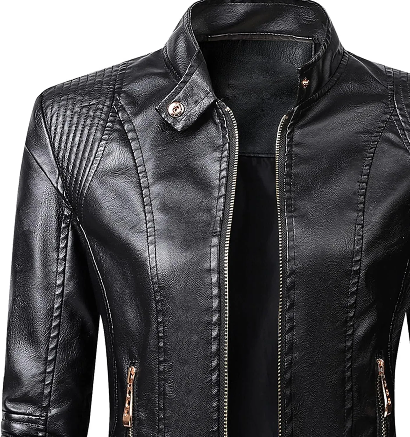Women's Faux Leather Jackets Zip Up Motorcycle Biker Coat Short Outwear Fitted Slim Jacket Coats with Zipper Pockets