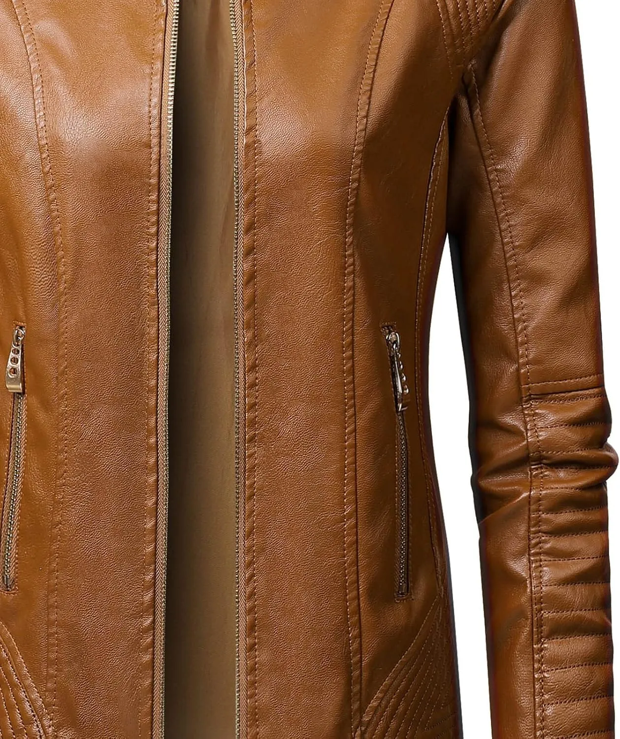 Women's Faux Leather Jackets Zip Up Motorcycle Biker Coat Short Outwear Fitted Slim Jacket Coats with Zipper Pockets