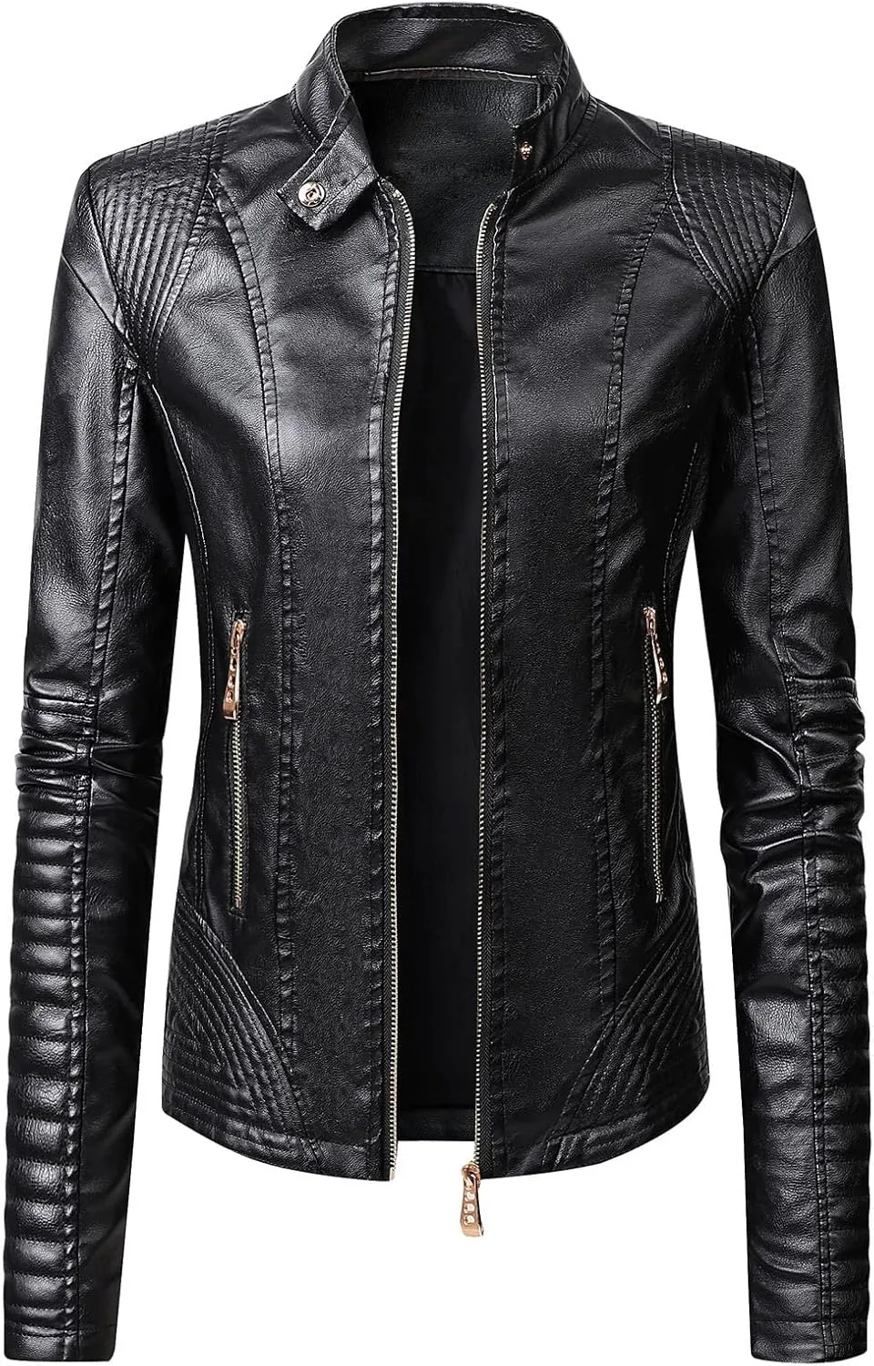 Women's Faux Leather Jackets Zip Up Motorcycle Biker Coat Short Outwear Fitted Slim Jacket Coats with Zipper Pockets