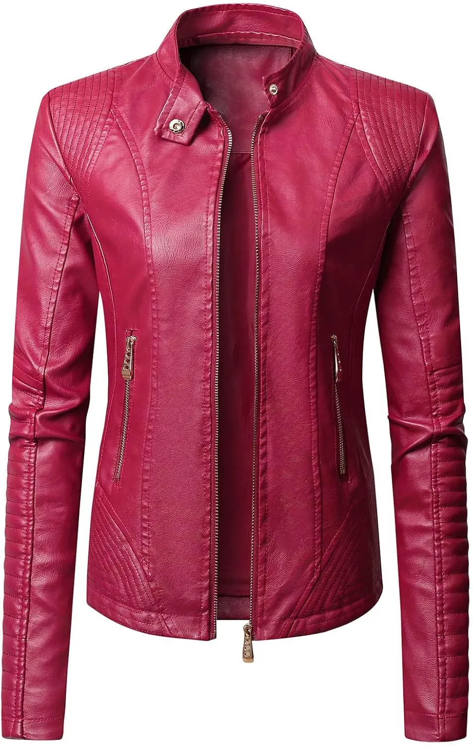Women's Faux Leather Jackets Zip Up Motorcycle Biker Coat Short Outwear Fitted Slim Jacket Coats with Zipper Pockets