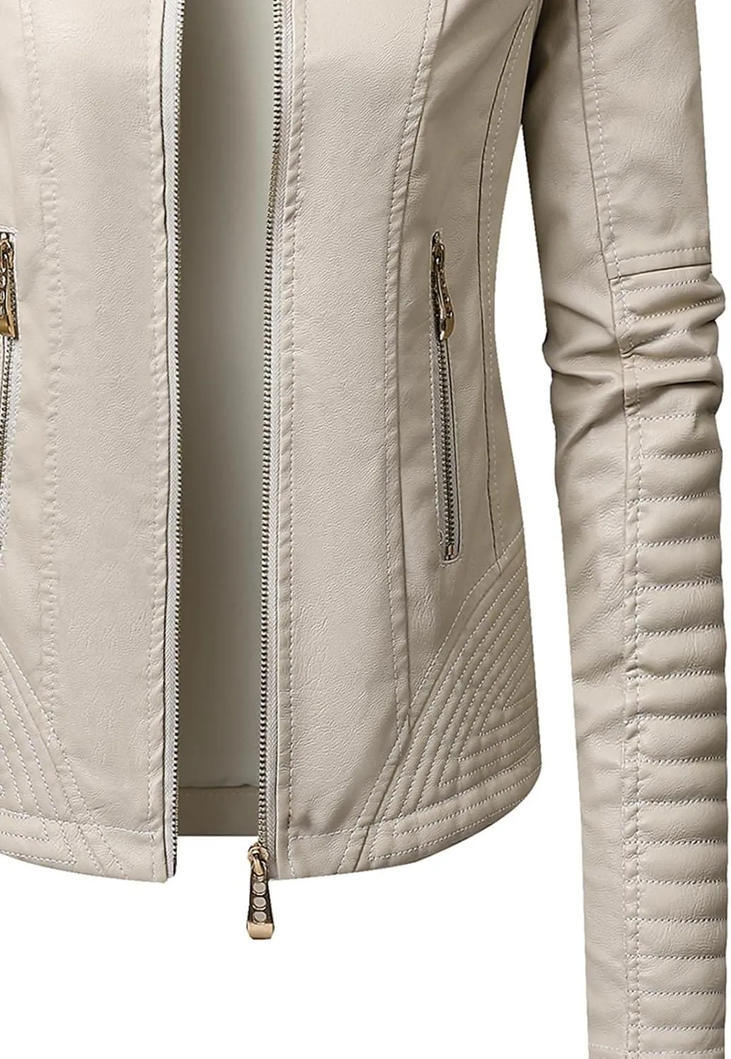 Women's Faux Leather Jackets Zip Up Motorcycle Biker Coat Short Outwear Fitted Slim Jacket Coats with Zipper Pockets