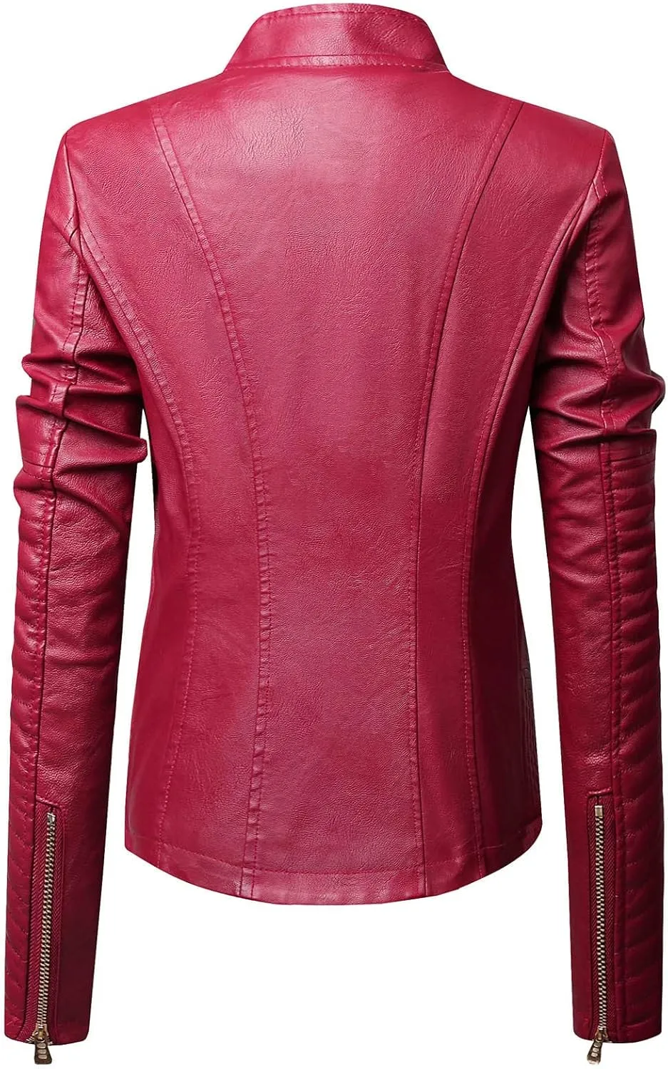 Women's Faux Leather Jackets Zip Up Motorcycle Biker Coat Short Outwear Fitted Slim Jacket Coats with Zipper Pockets