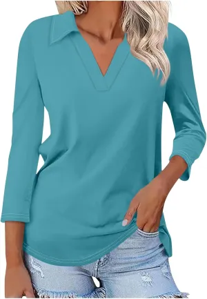 Womens Golf Shirts 1/2 Or 3/4 Length Sleeve Collared Tops Business Casual Summer Loose Blouse Lapel Tshirts Cute Tees