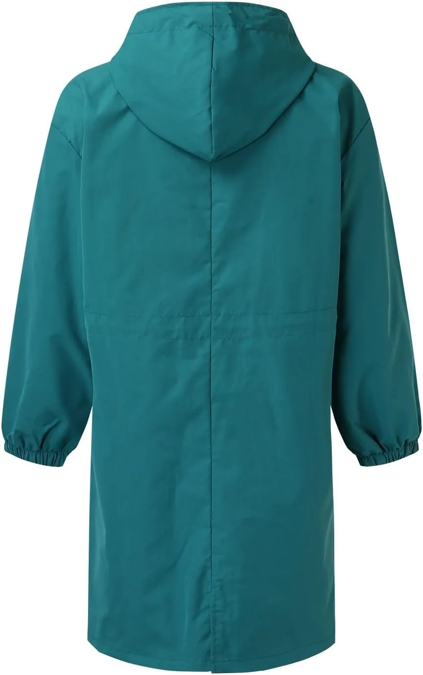 Womens Hooded Trench Coat Winter Lightweight Waterproof Rain Jacket Outdoor Button Down Oversized Windbreaker Outwear