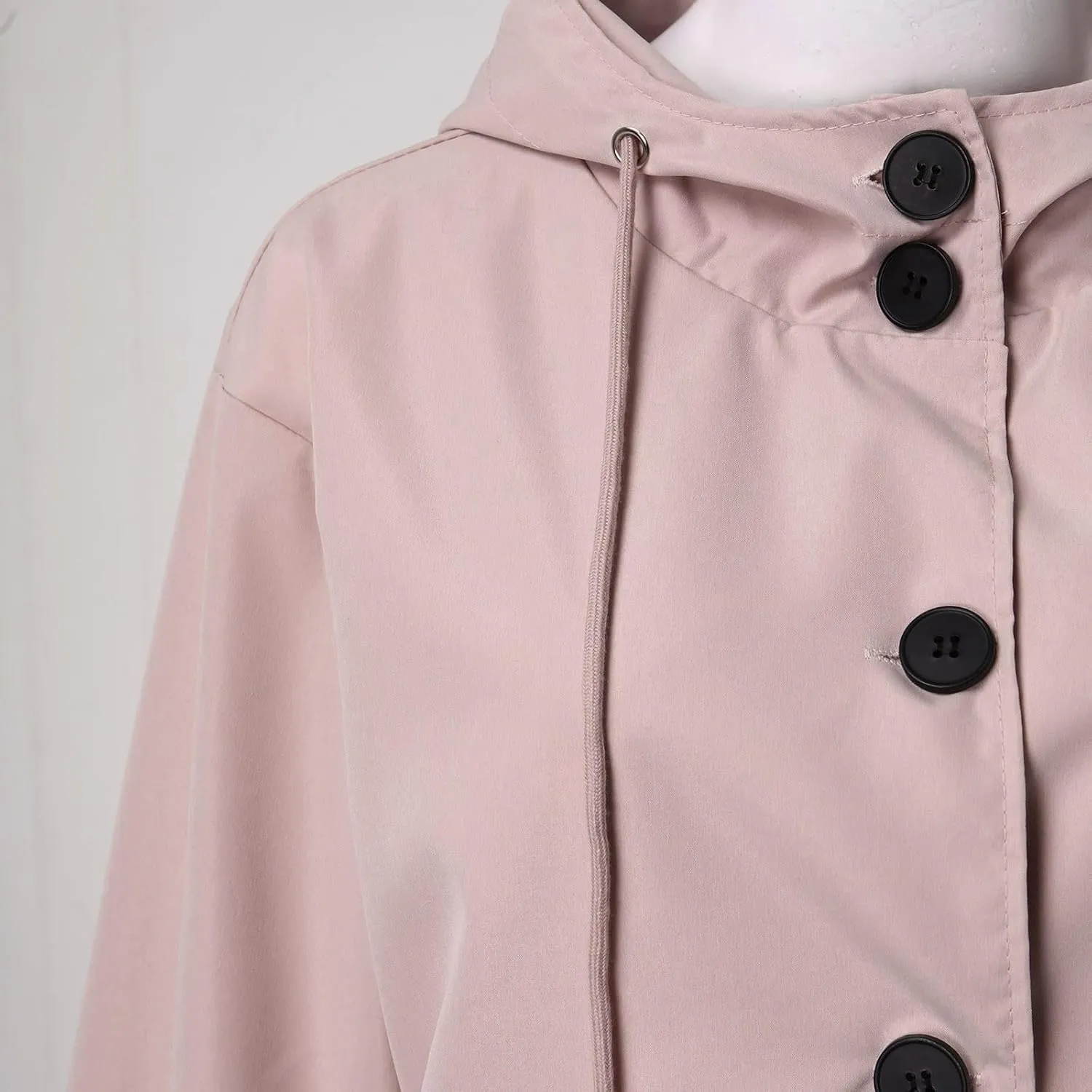 Womens Hooded Trench Coat Winter Lightweight Waterproof Rain Jacket Outdoor Button Down Oversized Windbreaker Outwear