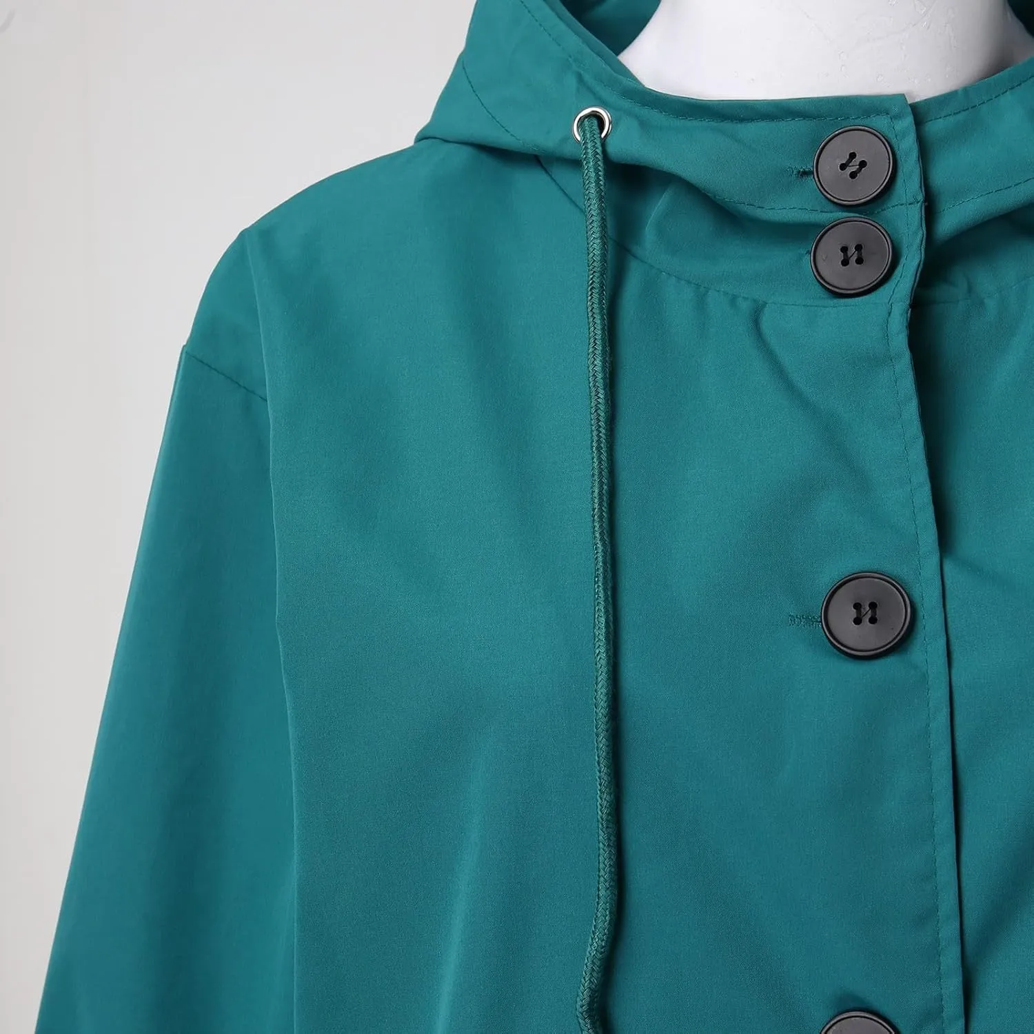 Womens Hooded Trench Coat Winter Lightweight Waterproof Rain Jacket Outdoor Button Down Oversized Windbreaker Outwear