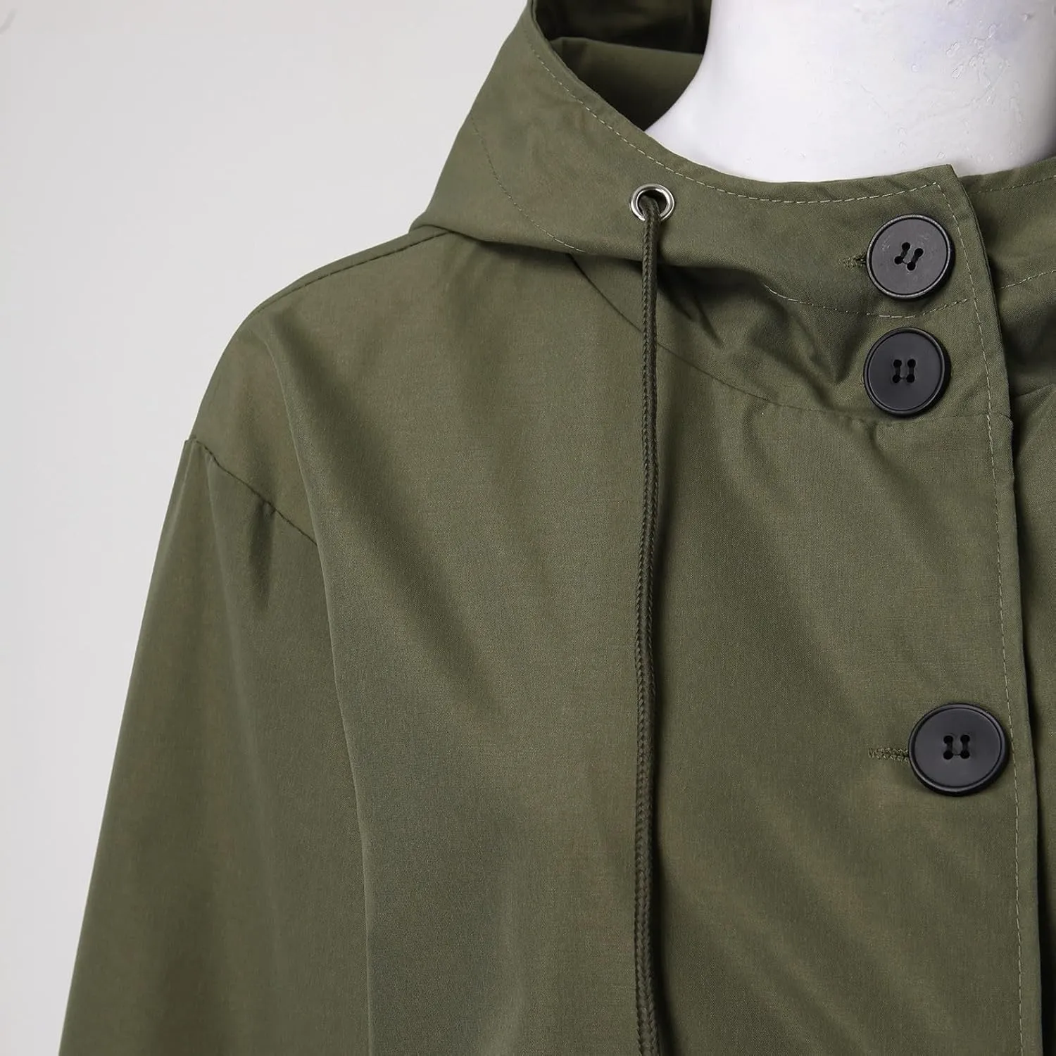 Womens Hooded Trench Coat Winter Lightweight Waterproof Rain Jacket Outdoor Button Down Oversized Windbreaker Outwear