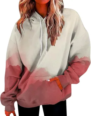 Womens Hoodies Fall Winter Drop Shoulder Drawstring Casual Sweatshirts with Pocket Pullover