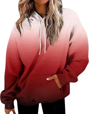 Womens Hoodies Fall Winter Drop Shoulder Drawstring Casual Sweatshirts with Pocket Pullover