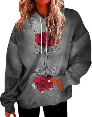 Womens Hoodies Fall Winter Drop Shoulder Drawstring Casual Sweatshirts with Pocket Pullover