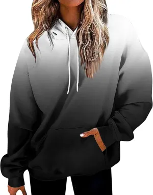 Womens Hoodies Fall Winter Drop Shoulder Drawstring Casual Sweatshirts with Pocket Pullover