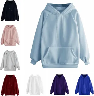 Womens Hoodies, Hoodies for Women Pullover Basic Solid Long Sleeve Crewneck Sweatshirts Teen Girls Oversized Hooded Y2k Top