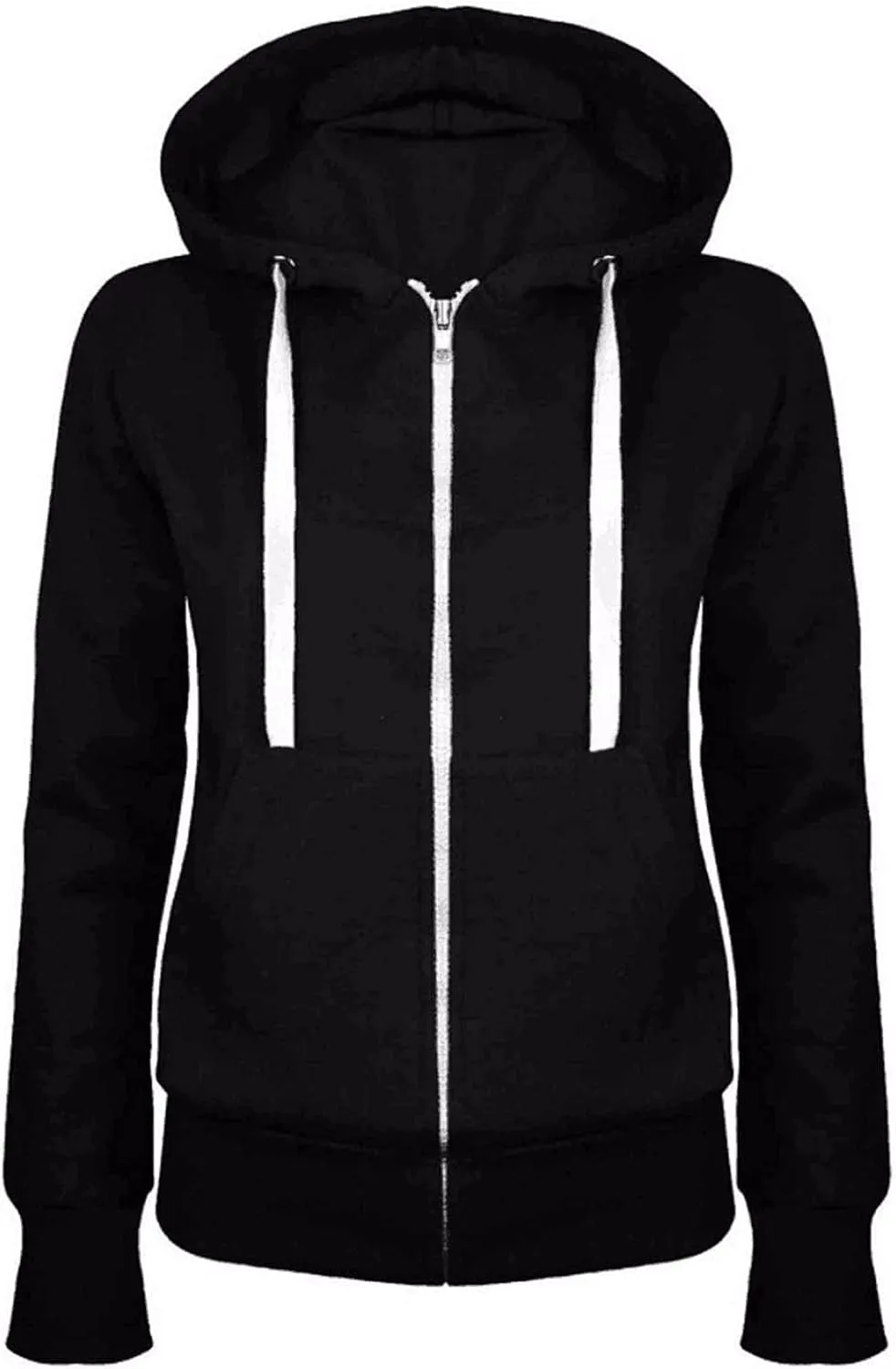 Womens Lightweight Hoodie Fall Casual Drawstring Zip Up Pockets Hooded Jackets Solid Color Basic Cotton Sweatshirts