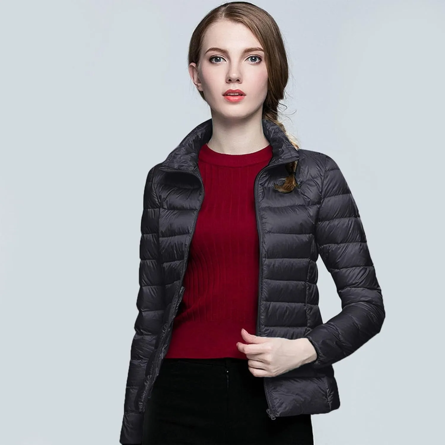Womens Lightweight Jackets Waterproof Packable Down Jacket Winter Full Zip Hooded Puffer Casual Coat with Pockets