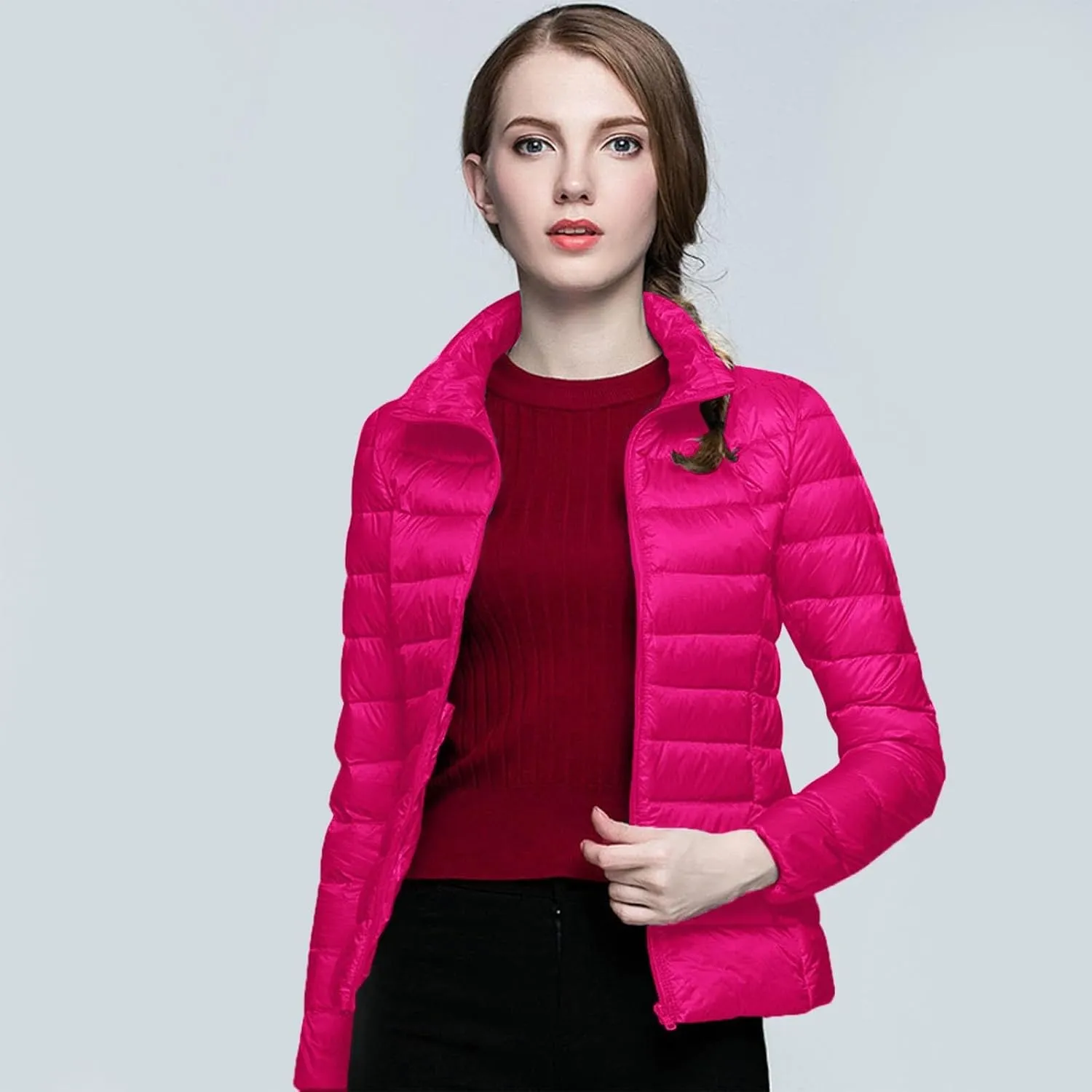 Womens Lightweight Jackets Waterproof Packable Down Jacket Winter Full Zip Hooded Puffer Casual Coat with Pockets