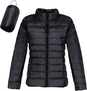 Womens Lightweight Jackets Waterproof Packable Down Jacket Winter Full Zip Hooded Puffer Casual Coat with Pockets