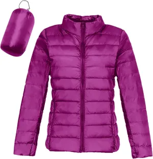 Womens Lightweight Jackets Waterproof Packable Down Jacket Winter Full Zip Hooded Puffer Casual Coat with Pockets