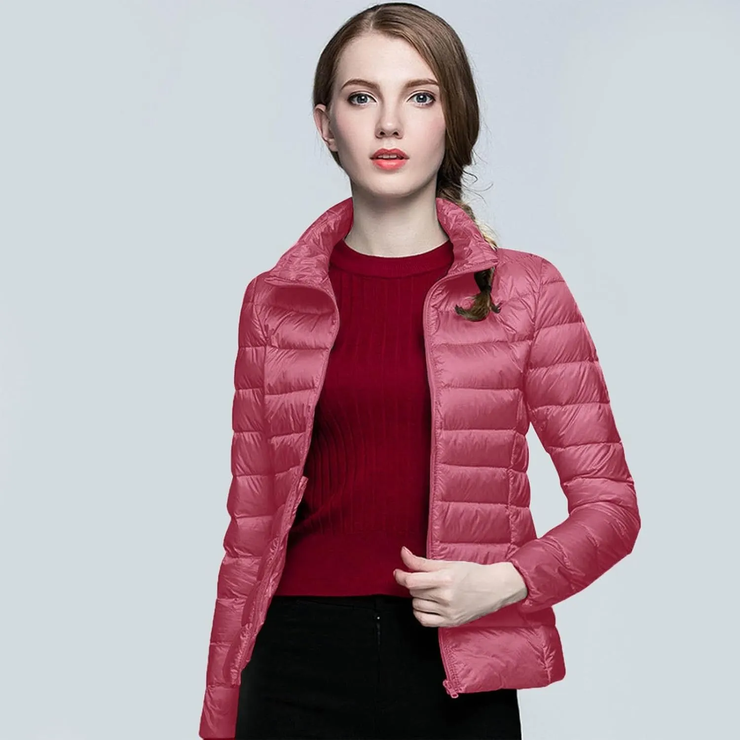 Womens Lightweight Jackets Waterproof Packable Down Jacket Winter Full Zip Hooded Puffer Casual Coat with Pockets