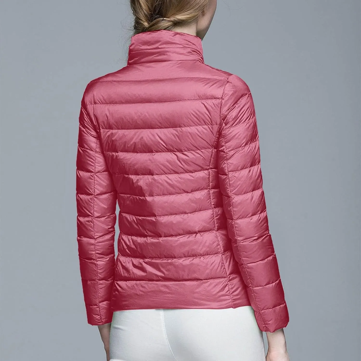 Womens Lightweight Jackets Waterproof Packable Down Jacket Winter Full Zip Hooded Puffer Casual Coat with Pockets