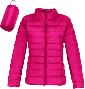 Womens Lightweight Jackets Waterproof Packable Down Jacket Winter Full Zip Hooded Puffer Casual Coat with Pockets