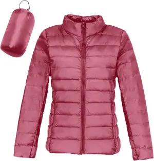 Womens Lightweight Jackets Waterproof Packable Down Jacket Winter Full Zip Hooded Puffer Casual Coat with Pockets
