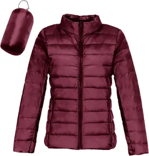 Womens Lightweight Jackets Waterproof Packable Down Jacket Winter Full Zip Hooded Puffer Casual Coat with Pockets
