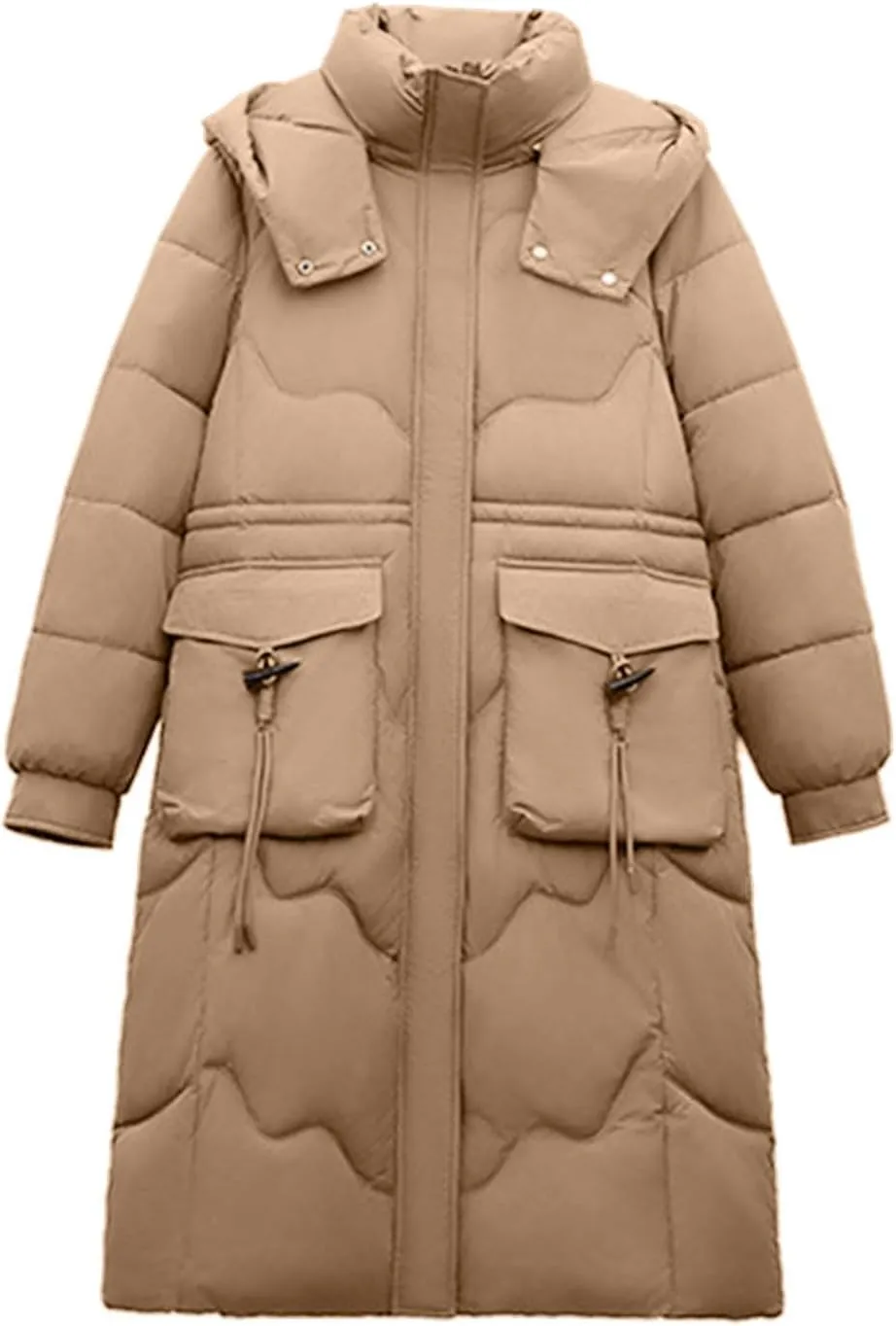 Women's Long Puffer Coats Detachable Hooded Full Zip Down Jackets Parkas Slim Fitted Warm Winter Coat Trendy Overcoat