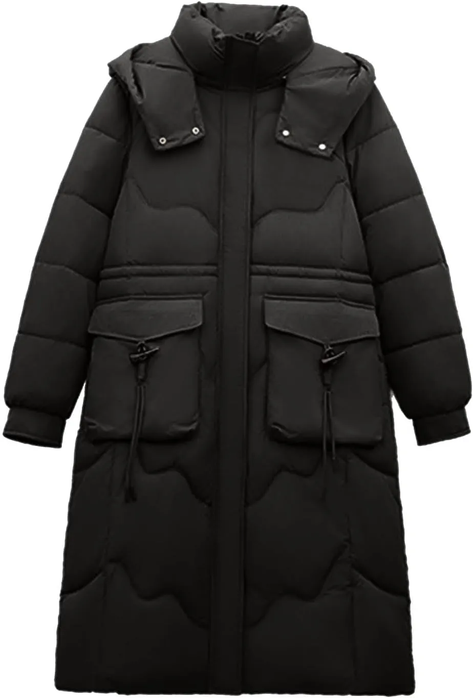 Women's Long Puffer Coats Detachable Hooded Full Zip Down Jackets Parkas Slim Fitted Warm Winter Coat Trendy Overcoat