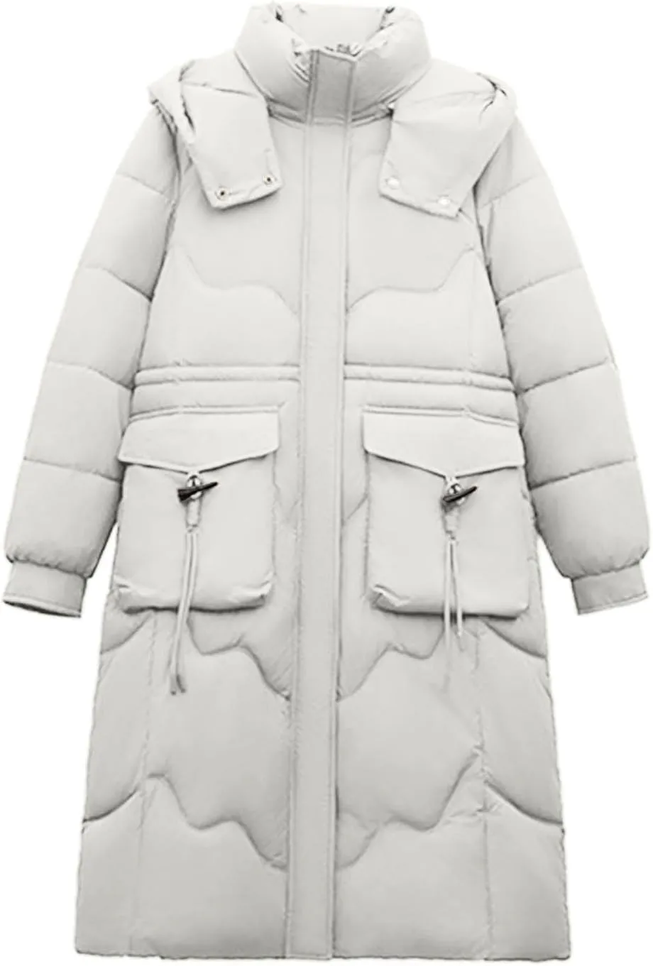 Women's Long Puffer Coats Detachable Hooded Full Zip Down Jackets Parkas Slim Fitted Warm Winter Coat Trendy Overcoat