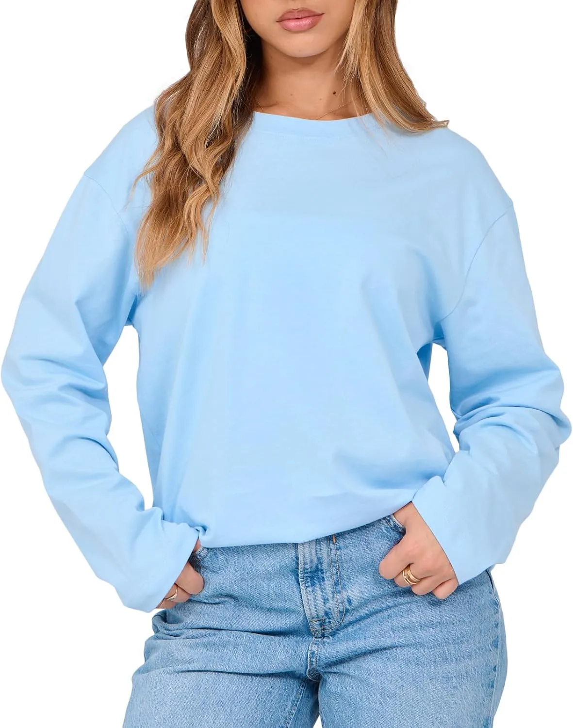 Women's Long Sleeve Crewneck Oversized T Shirts Y2K Loose Fit Casual Tee Tops
