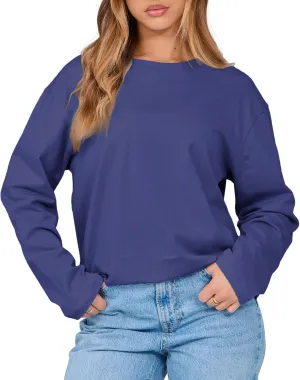 Women's Long Sleeve Crewneck Oversized T Shirts Y2K Loose Fit Casual Tee Tops