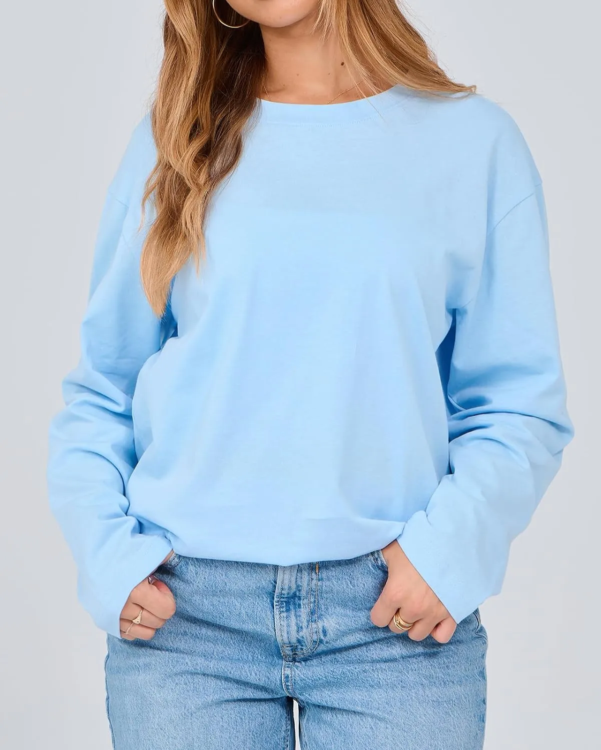 Women's Long Sleeve Crewneck Oversized T Shirts Y2K Loose Fit Casual Tee Tops